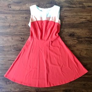 Orange, peach, and cream event dress; size 4